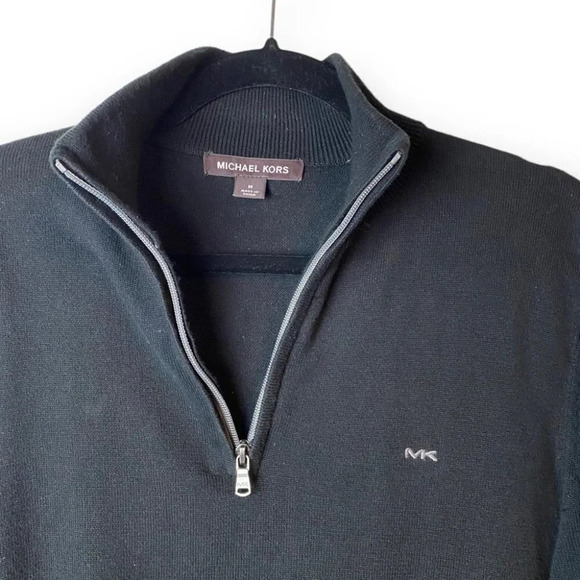 Michael Kors Black 1/4  Zip Mens Sweater - Picture 3 of 4